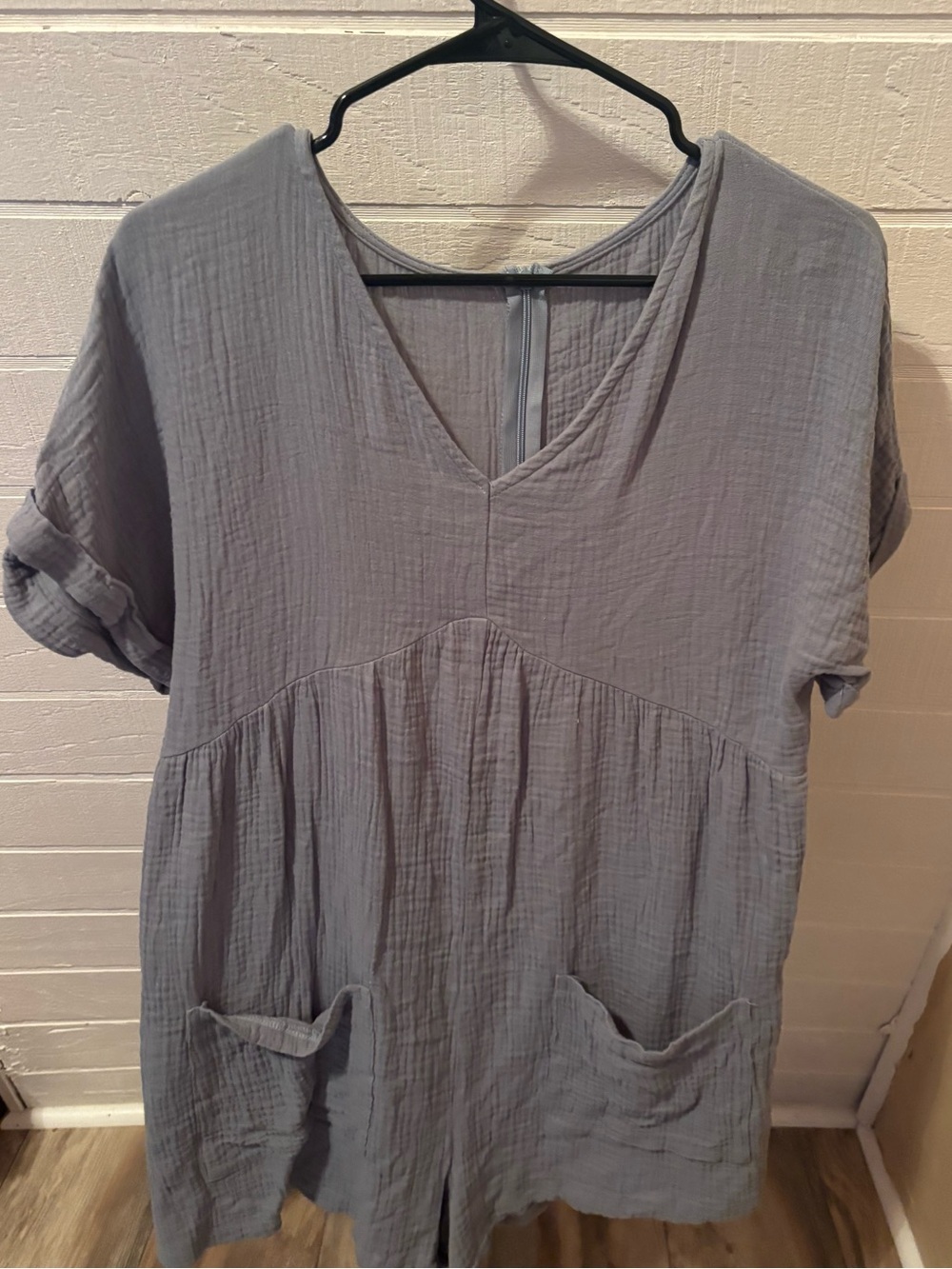 Lightweight Blue/Gray Cotton Gauze V-Neck Bodysuit